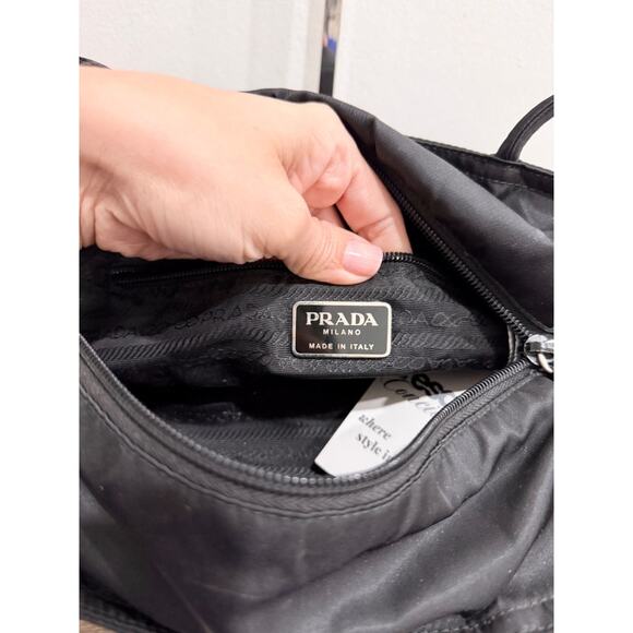 Prada Tessuto Nylon Shoulder Handbag with Zip Closure Black - Picture 11 of 11